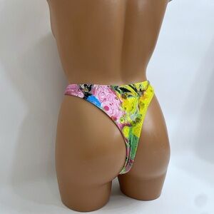Colorful Marble Print High-Cut Bikini thong Bottom